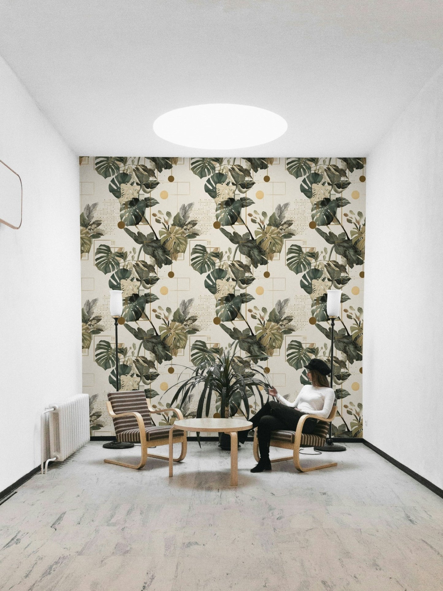 Living room with Botanical Geometry feature wall

