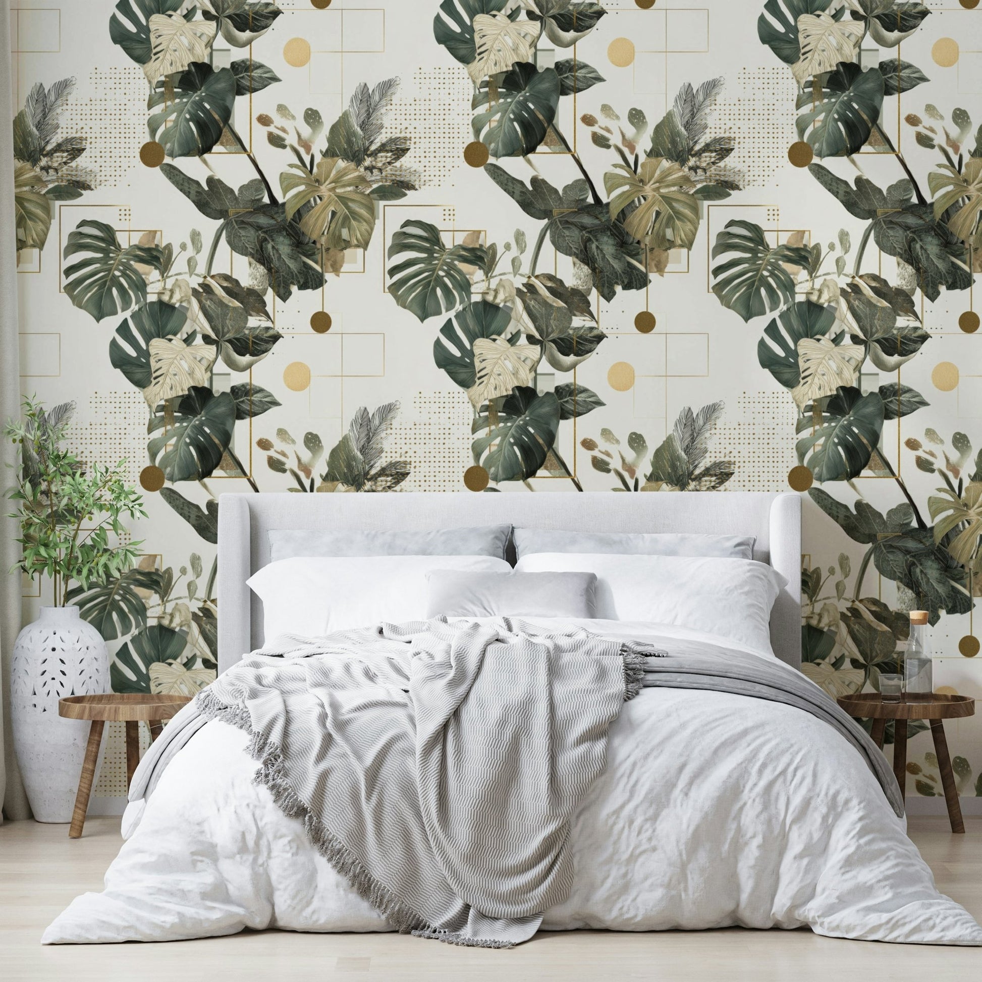 Modern nature-inspired wallpaper with structured design

