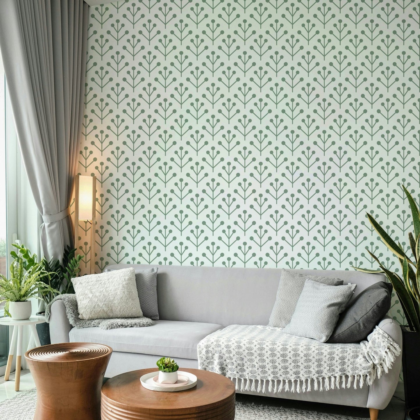 Botanical mural with minimalist greenery design
