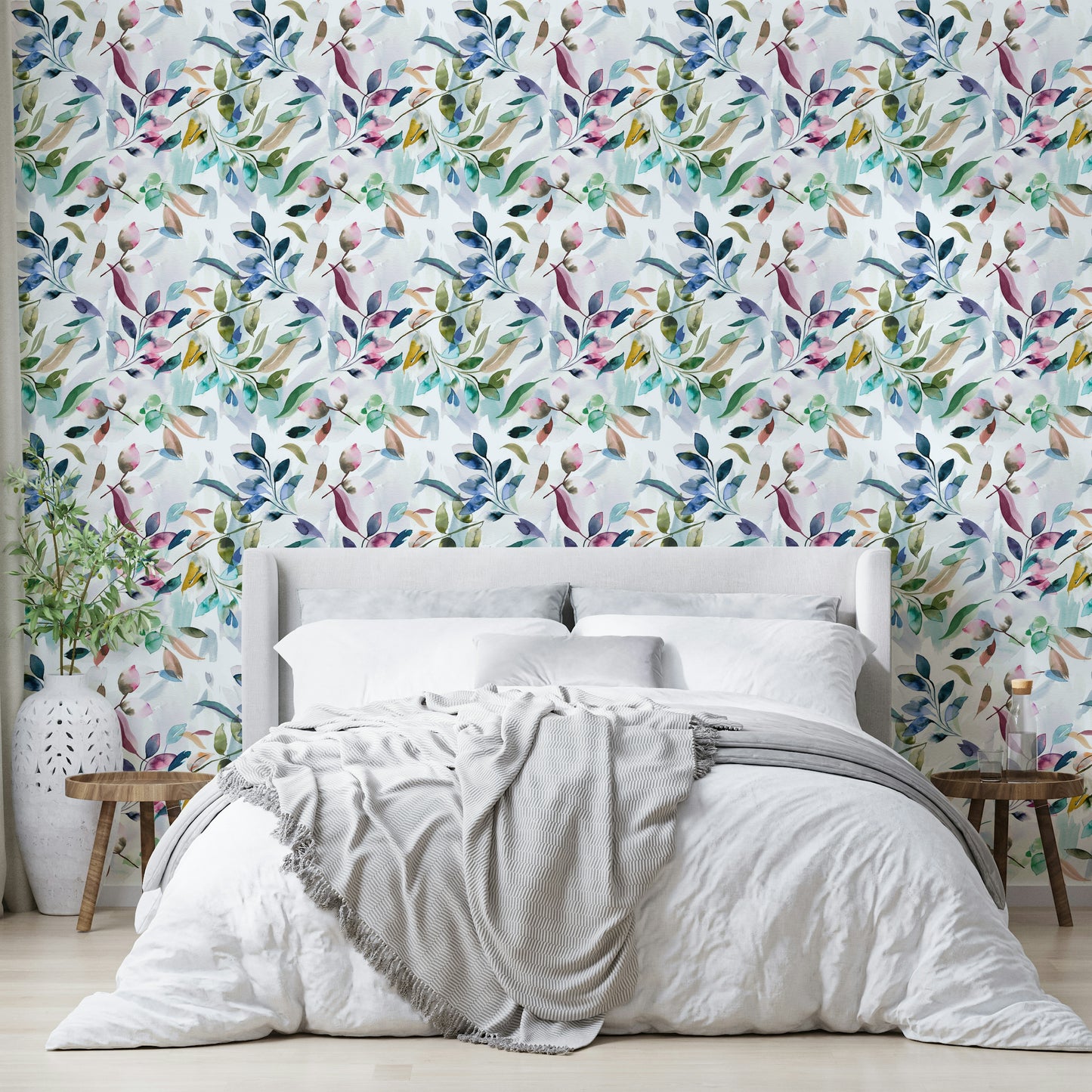 Calming wall art with watercolor leaves pattern


