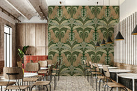 Leopard-themed wallpaper with mirrored greenery design

