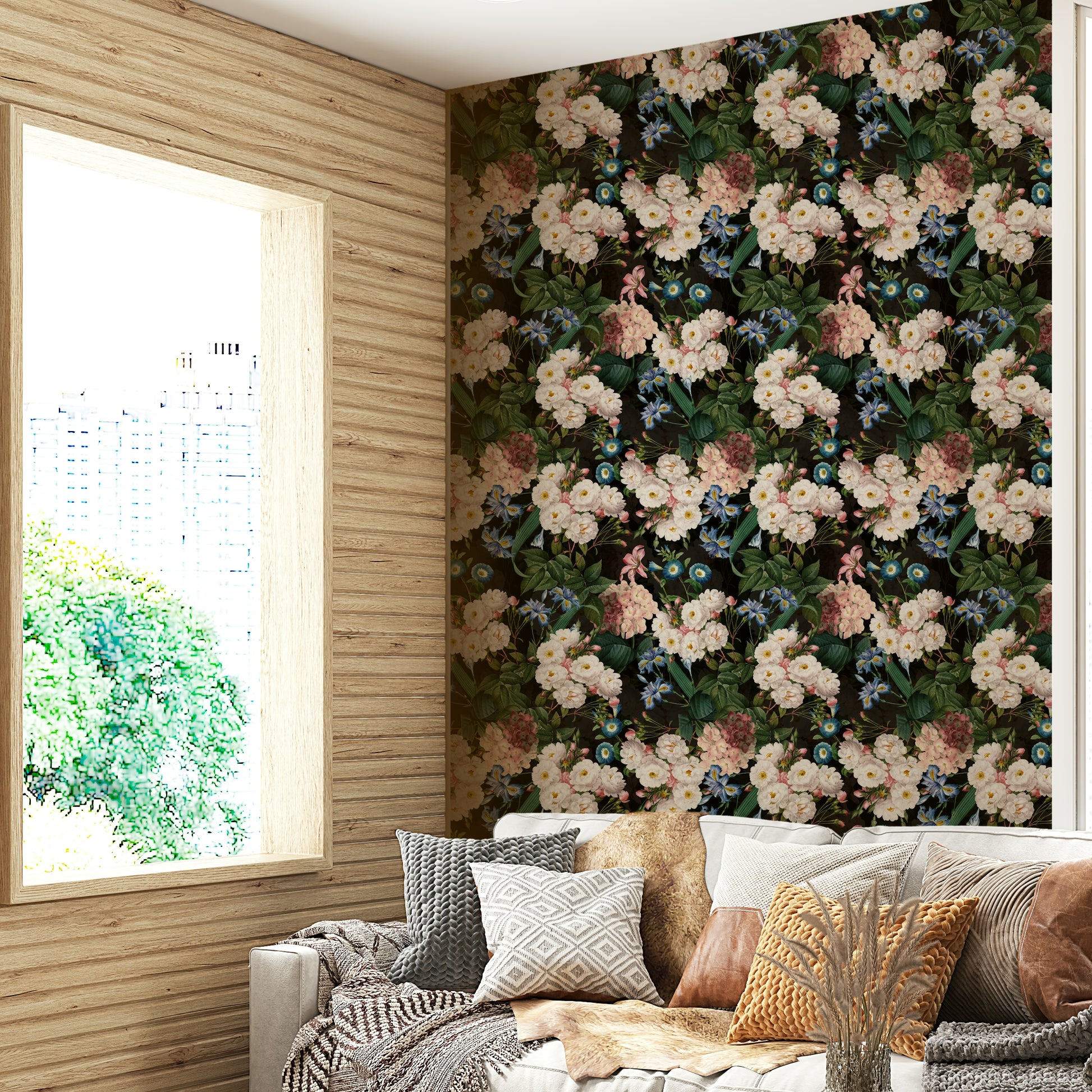 Midnight garden-themed wallpaper for serene interiors

