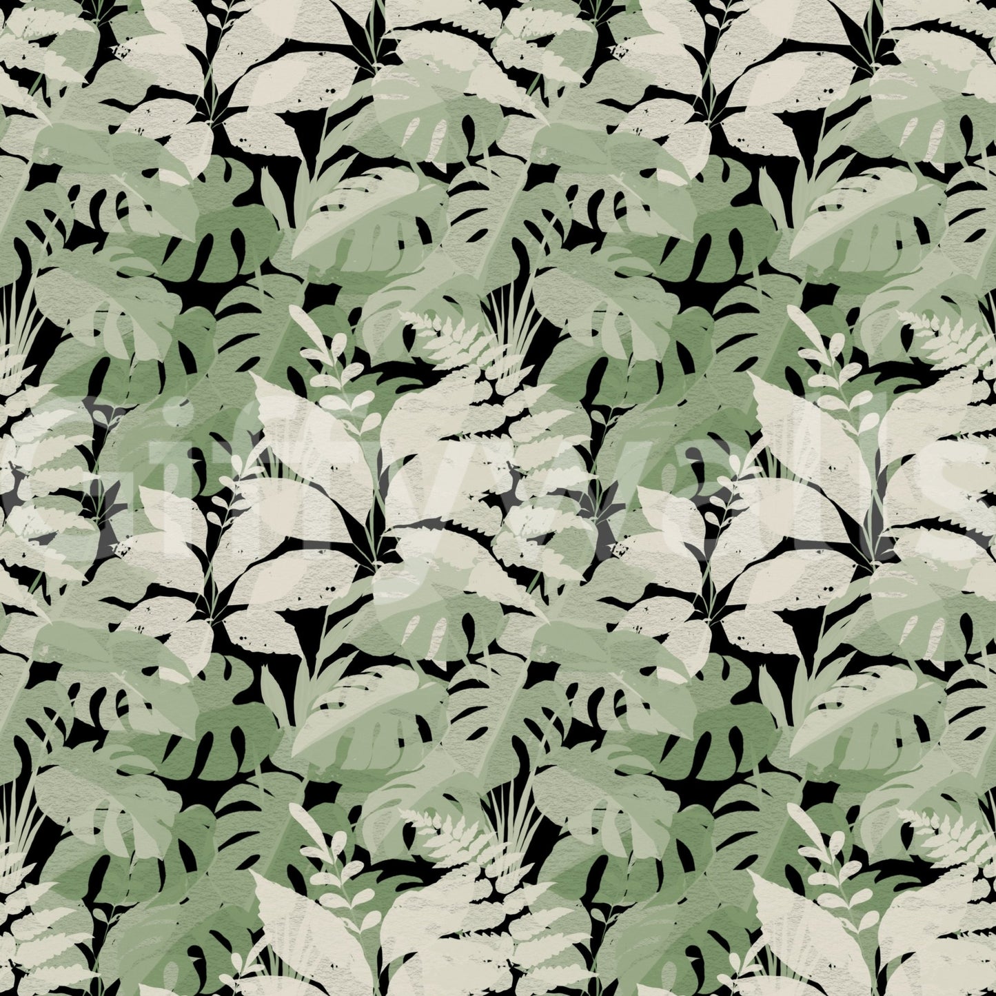 Sage and black foliage wallpaper with modern natural texture