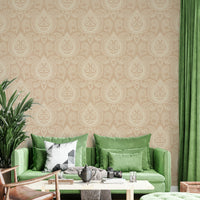 Subtle beige wallpaper with floral paisley motifs

