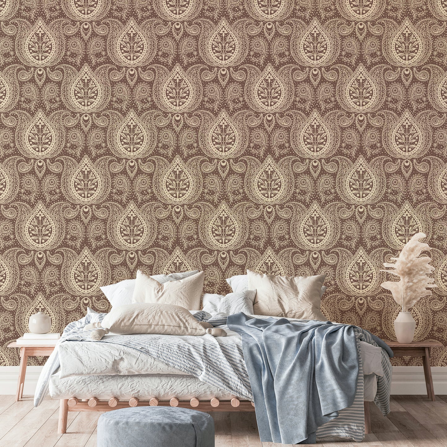 Traditional paisley print on mocha background

