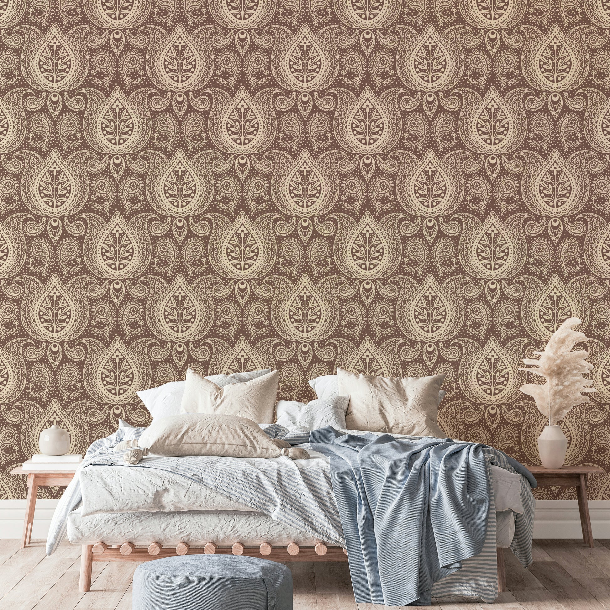 Traditional paisley print on mocha background

