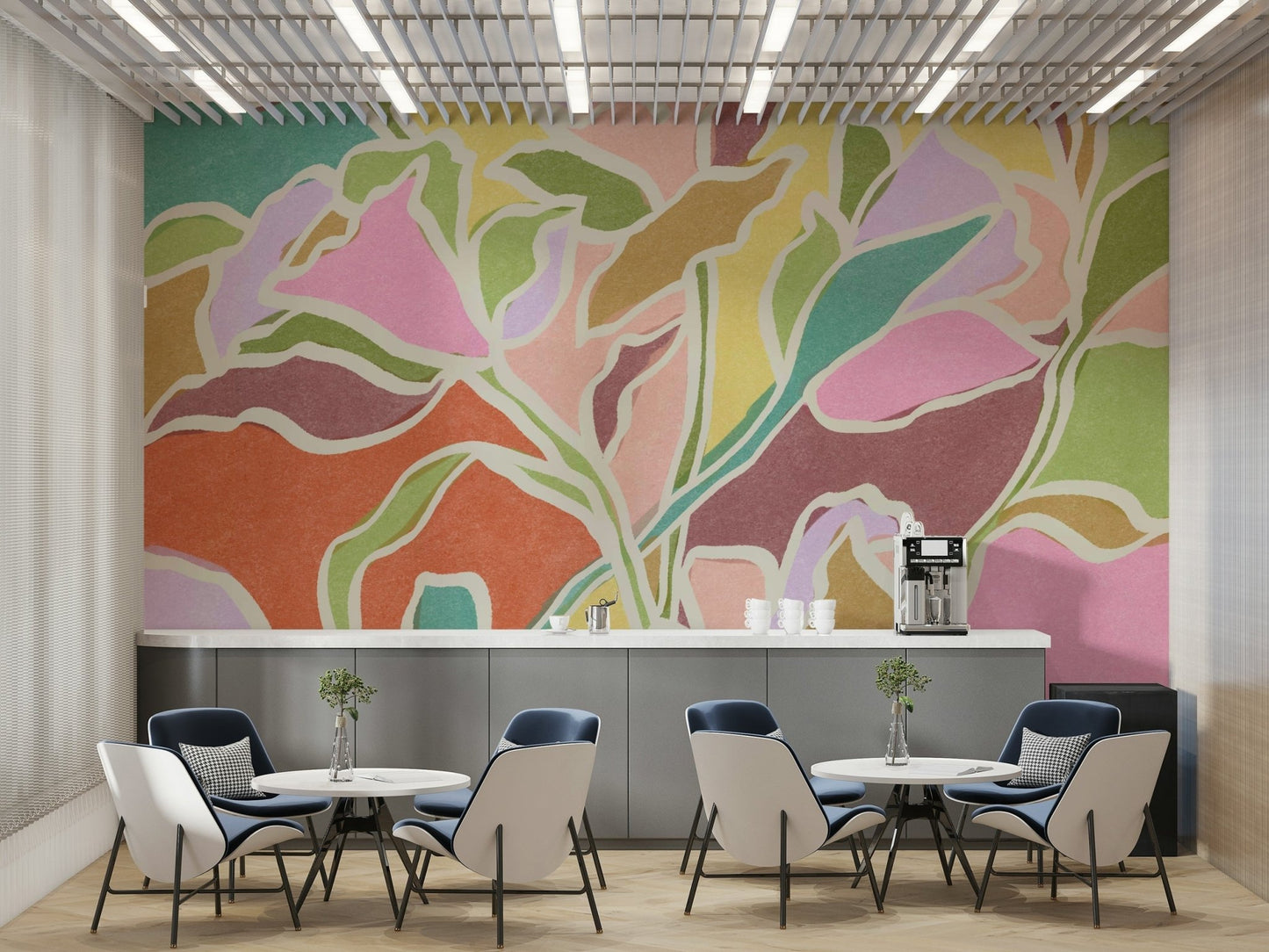 A close-up view shows the soft lines and details of the painted plants.

