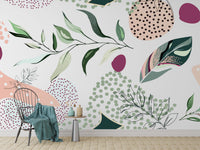 Monochrome black and white botanical wallpaper for a bold feature wall.