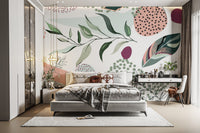 Earthy terracotta and beige botanical bedroom wall mural for a warm backdrop.