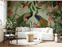 Hand-painted botanical wallpaper design

