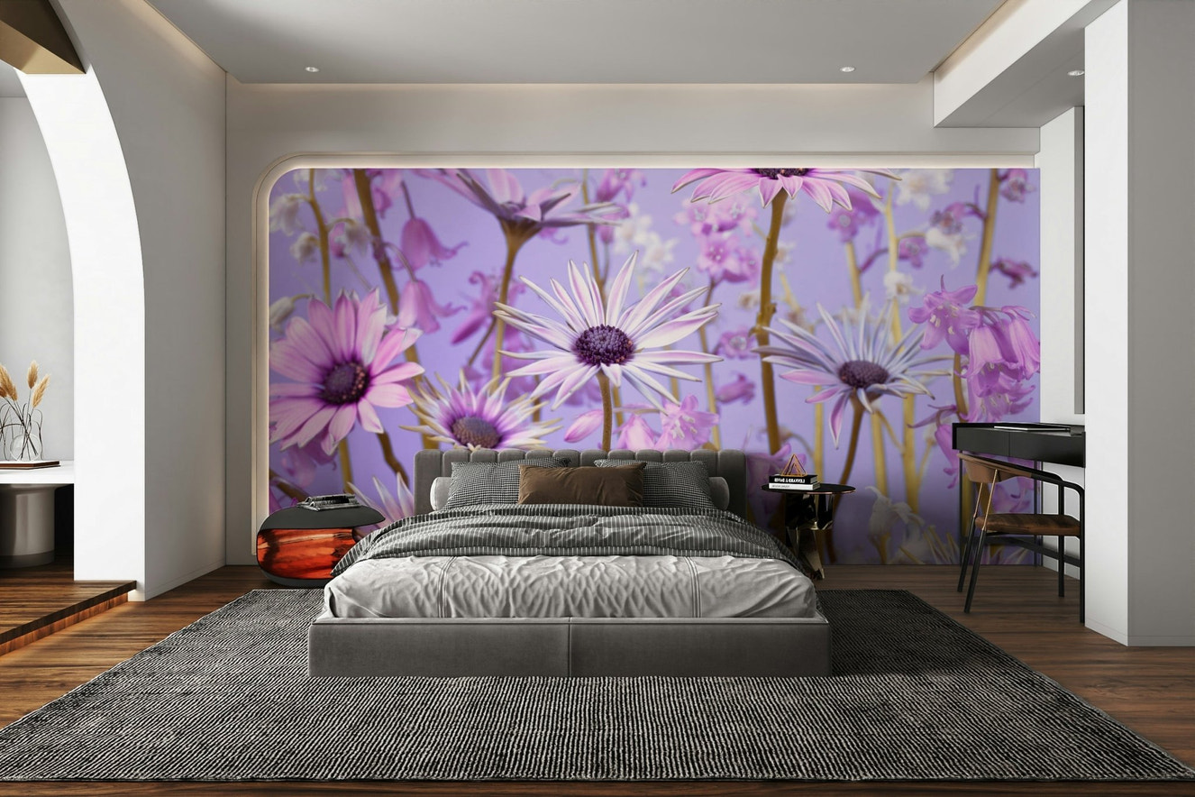 Botanical Reverie Wall Mural with vibrant plants and leaves.

