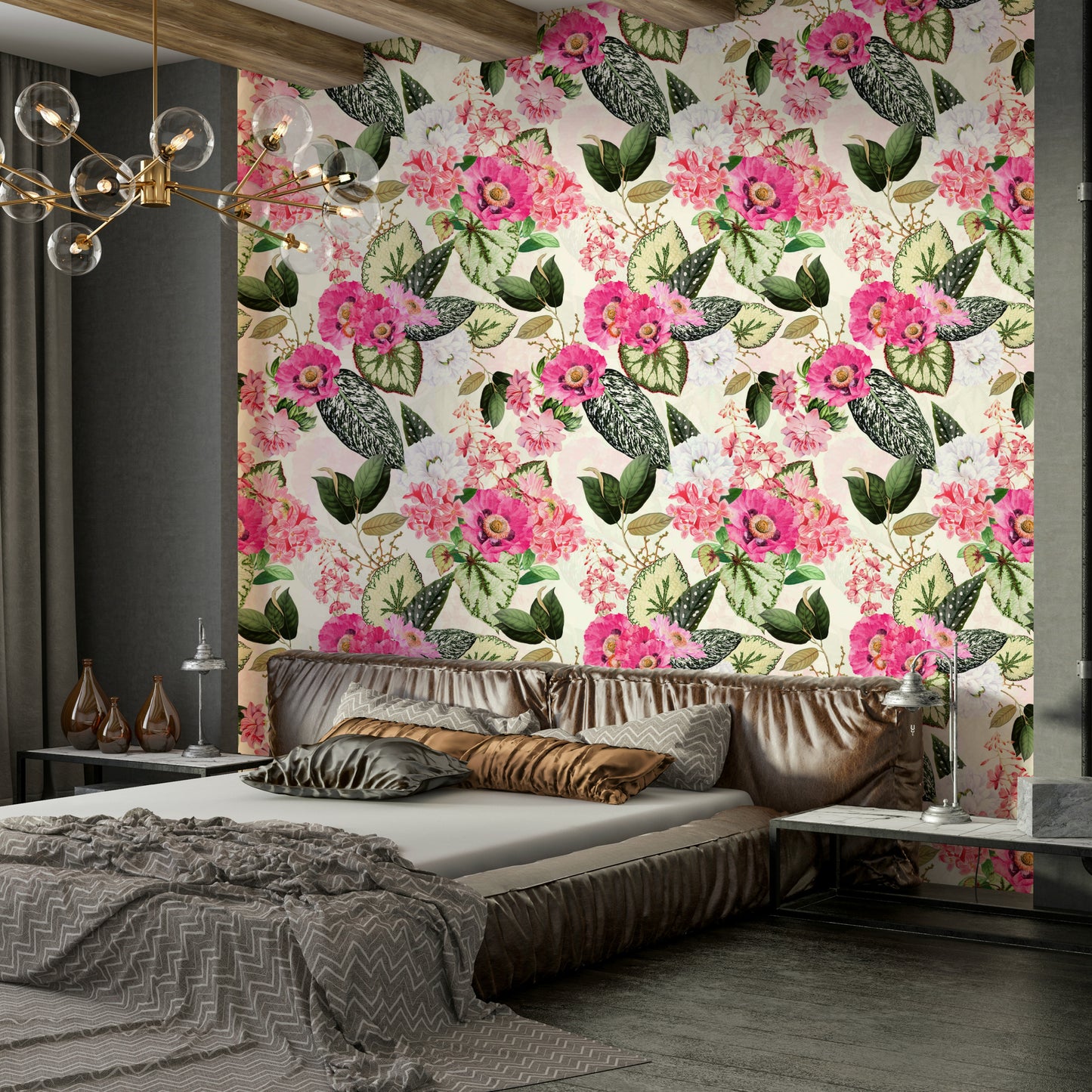 Elegant botanical wallpaper with lush greenery and soft floral patterns

