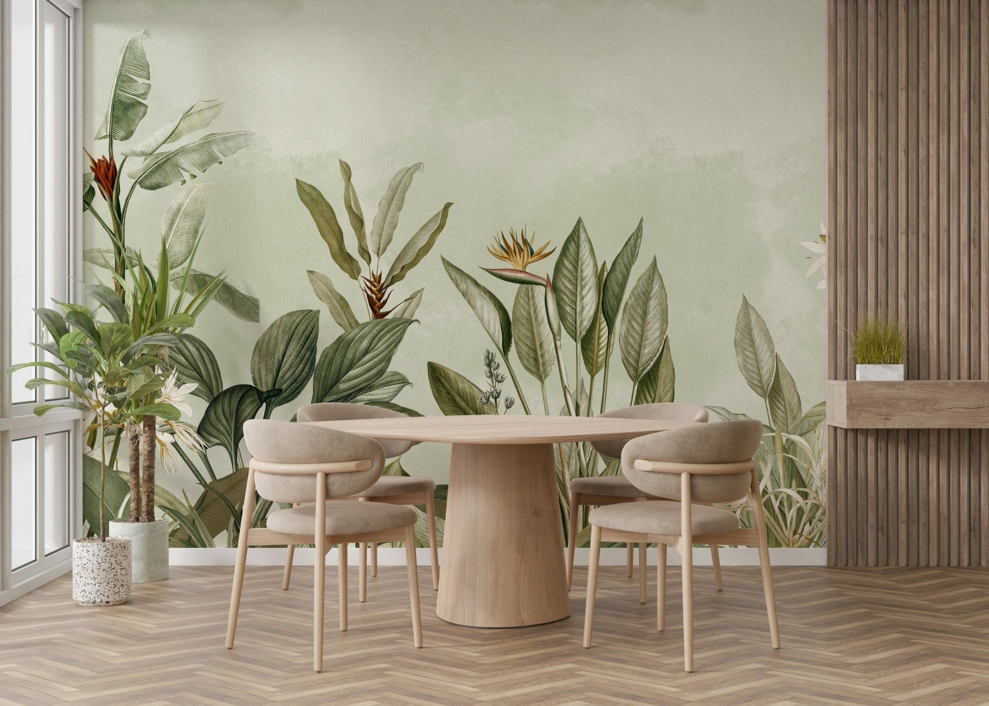 Organic textures and soothing color palette.

