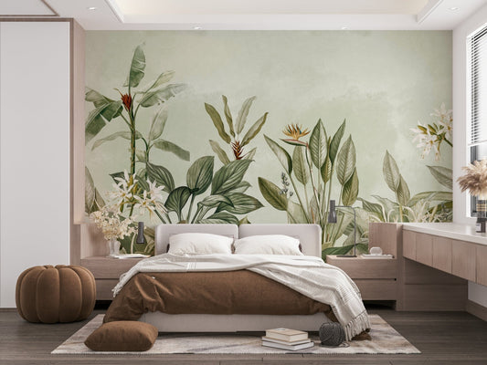 Graceful composition of lush foliage and delicate blooms.

