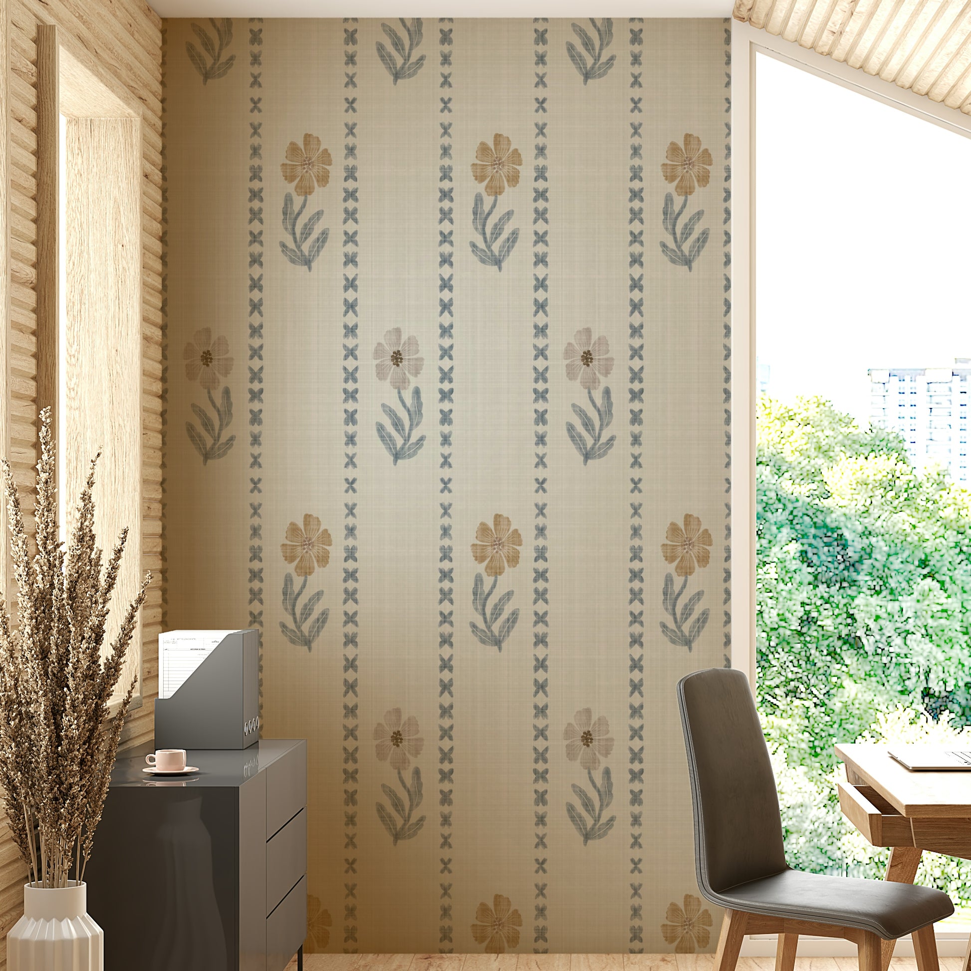Bedroom botanical wallpaper

