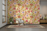 Light floral wallpaper with hand-painted style

