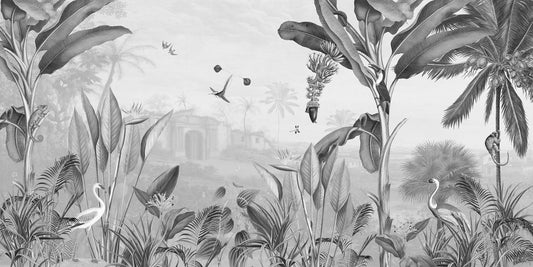 Black and White Forest Mansion Wallpaper