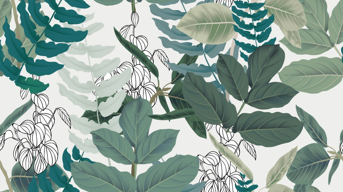 Abstract Green Leaves Wallpaper Mural in your room