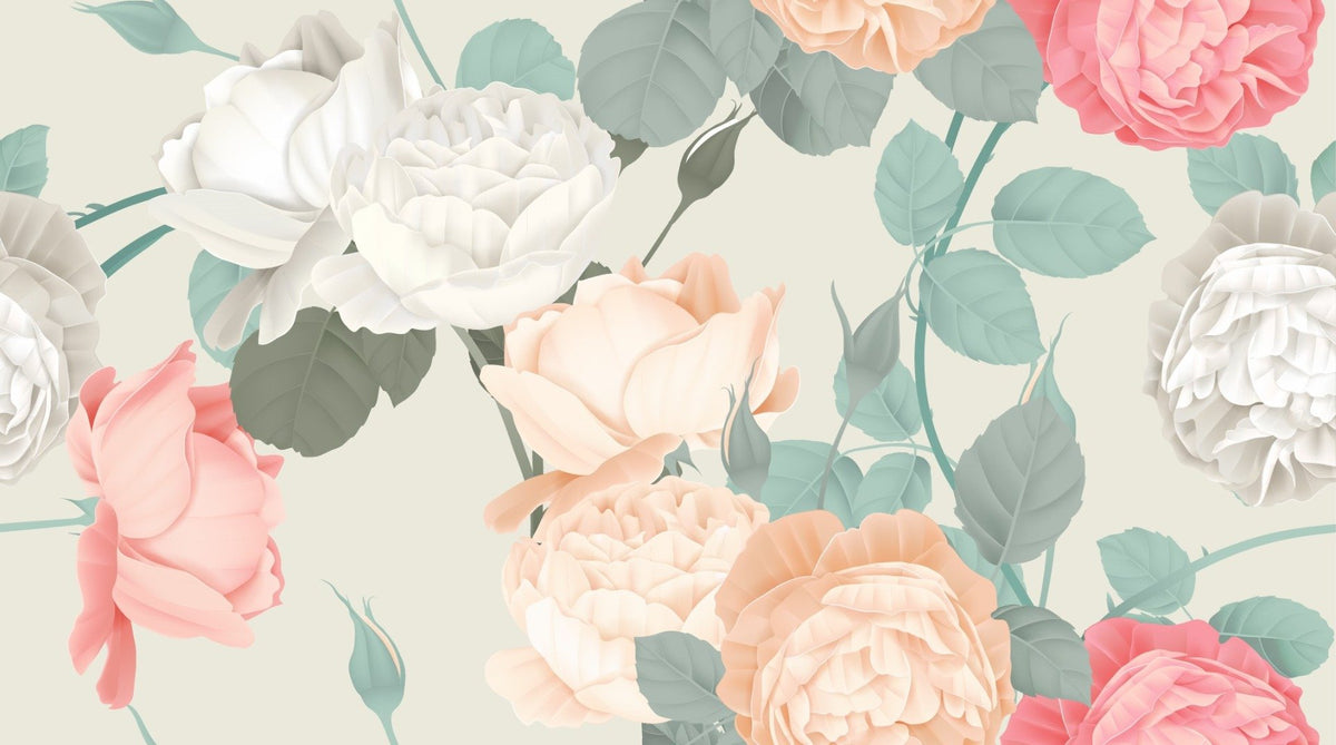 Roses with Leaves Wallpaper Mural