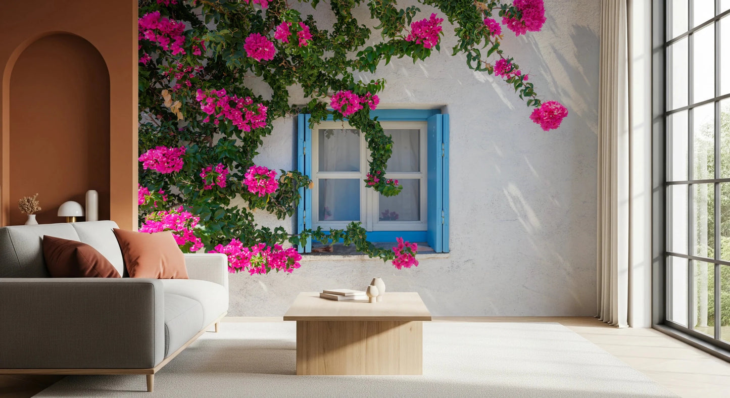 Bougainvillea by Blue Window Wall Mural