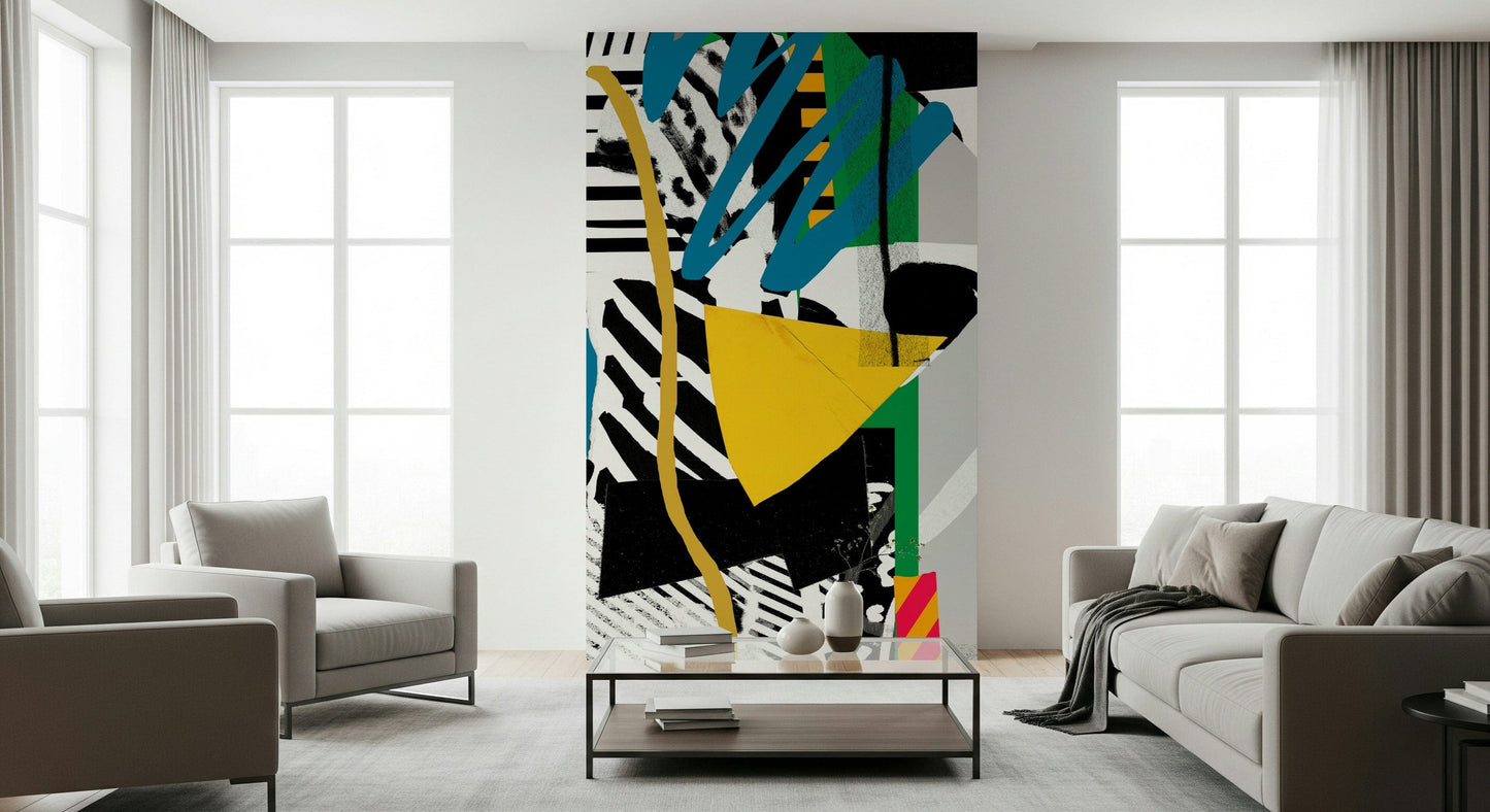 A beautiful wide-angle wall mural of a soccer game.