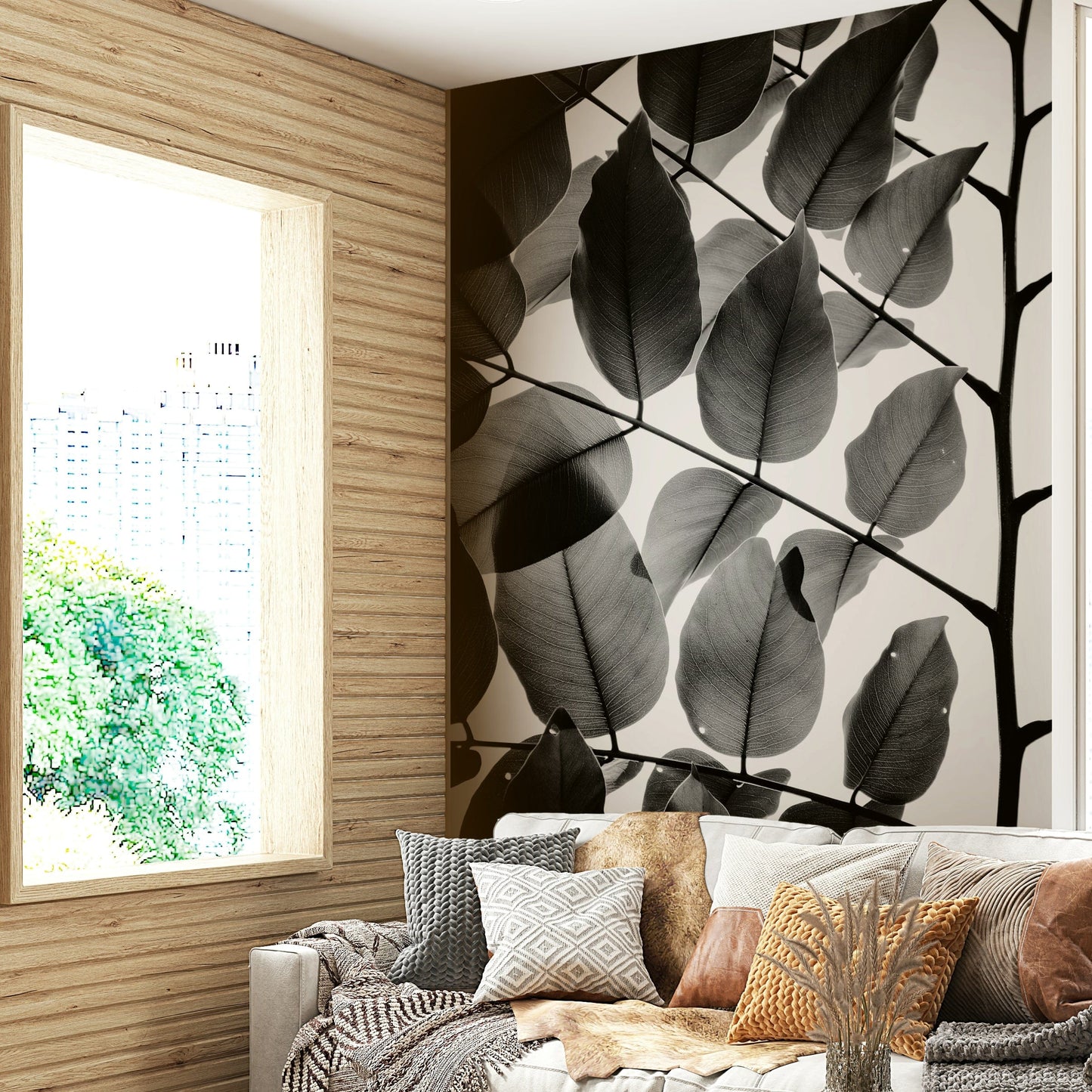 A tranquil tree branch wall mural for your decor.

