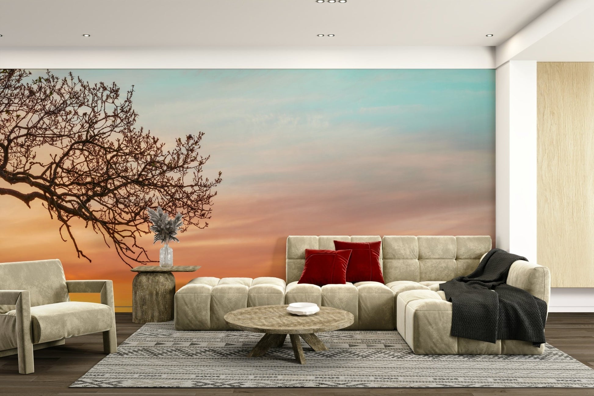 Calm tree branch against colorful sunset wallpaper

