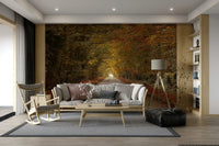 Fallen leaves are visible on the sides of the road.
