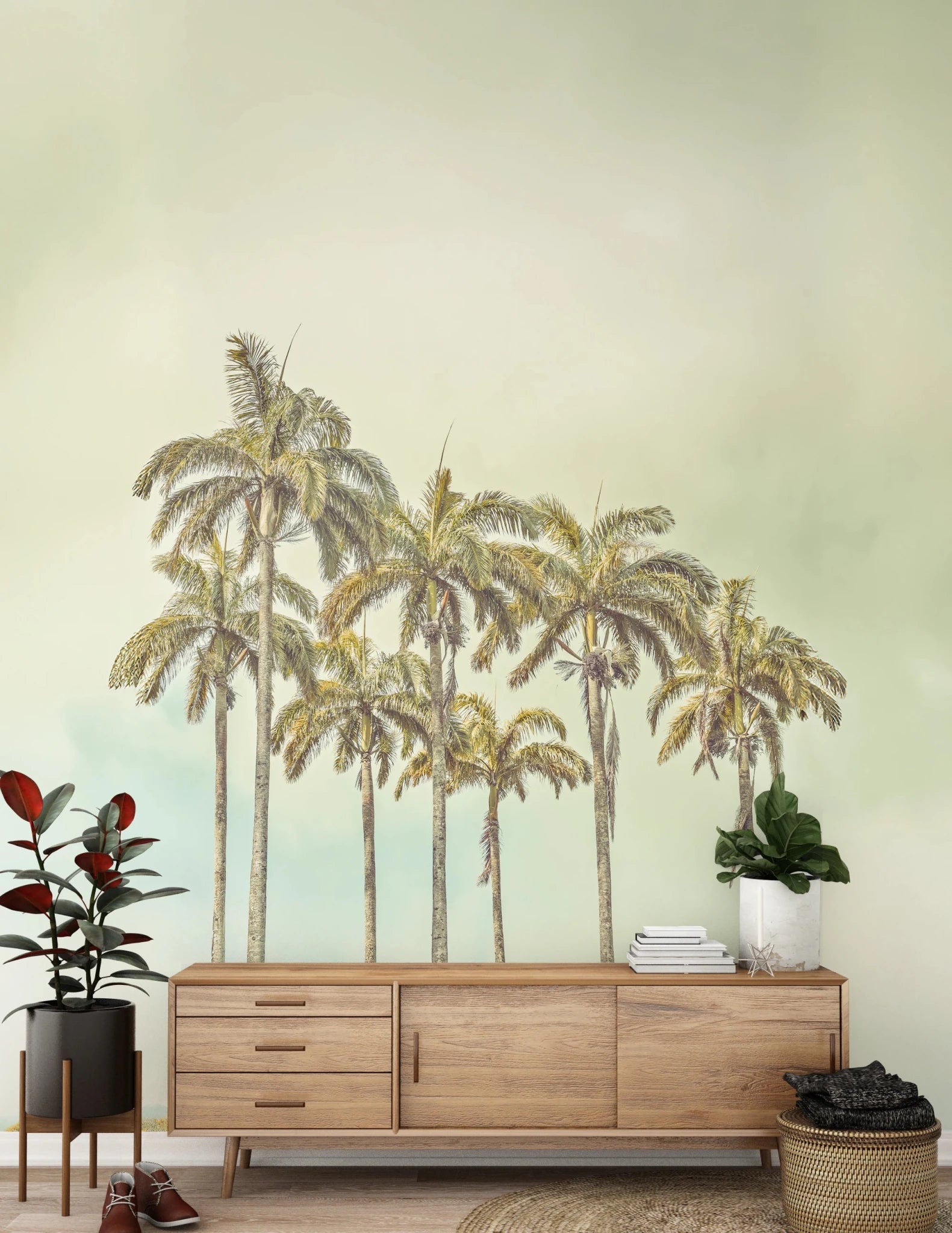 A cluster of palm trees in this Breezy Palms Wall Mural art.