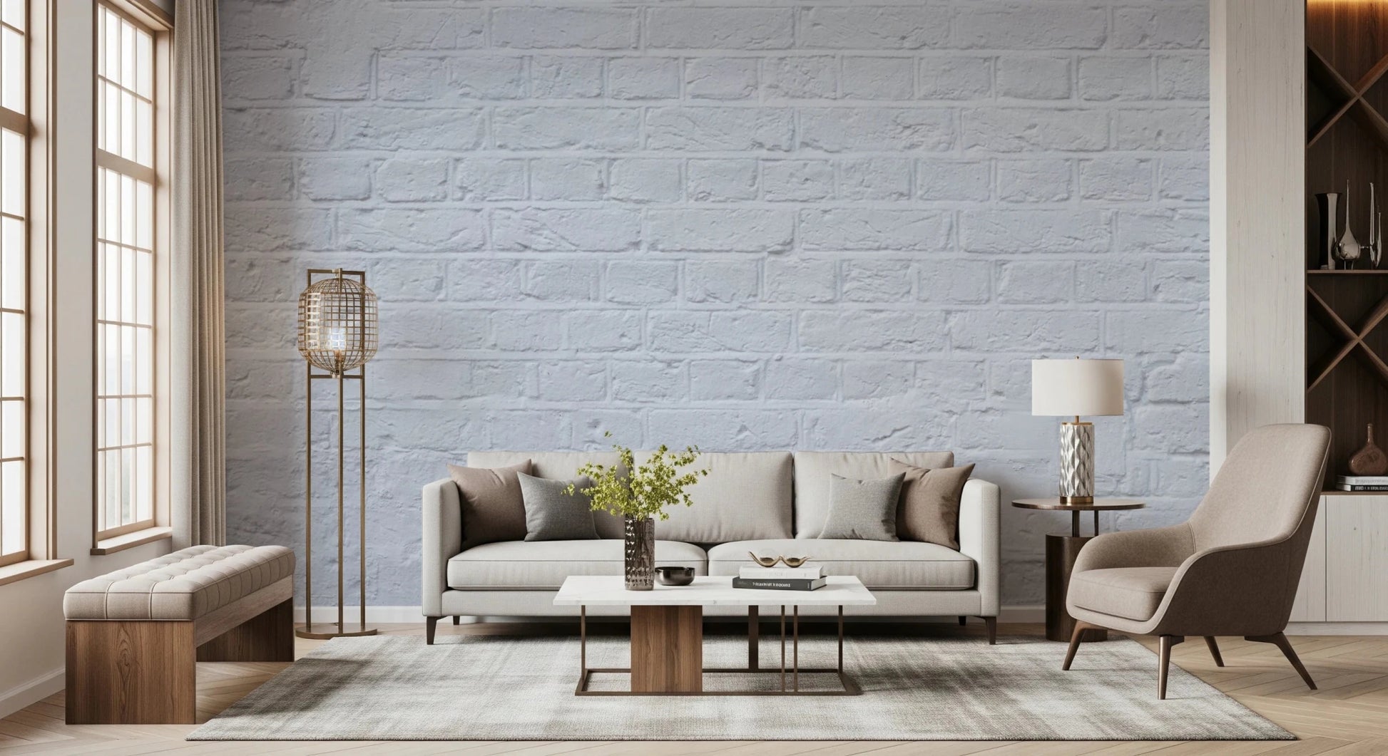 Traditional brown brick wall mural with intricate mortar detailing