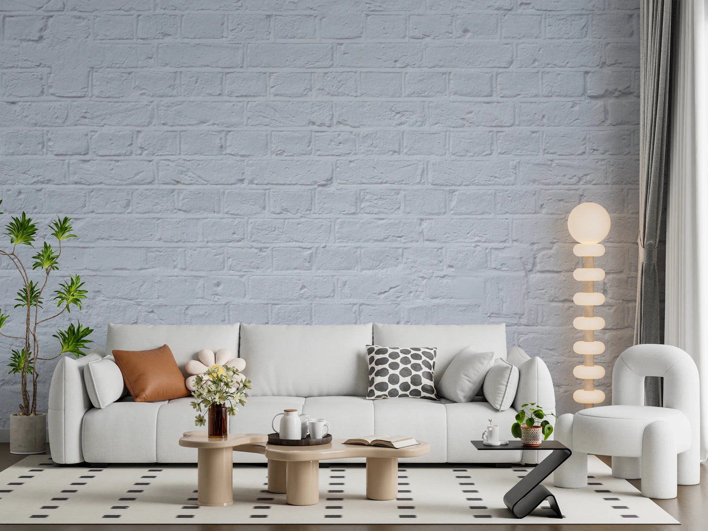 Sleek white painted brick wallpaper for a minimalist design approach