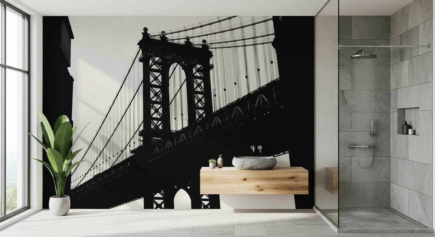 Wallpaper depicting a striking bridge silhouette connecting two parts of a bustling city.
