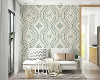 Soft blue mural wallpaper with vintage pattern


