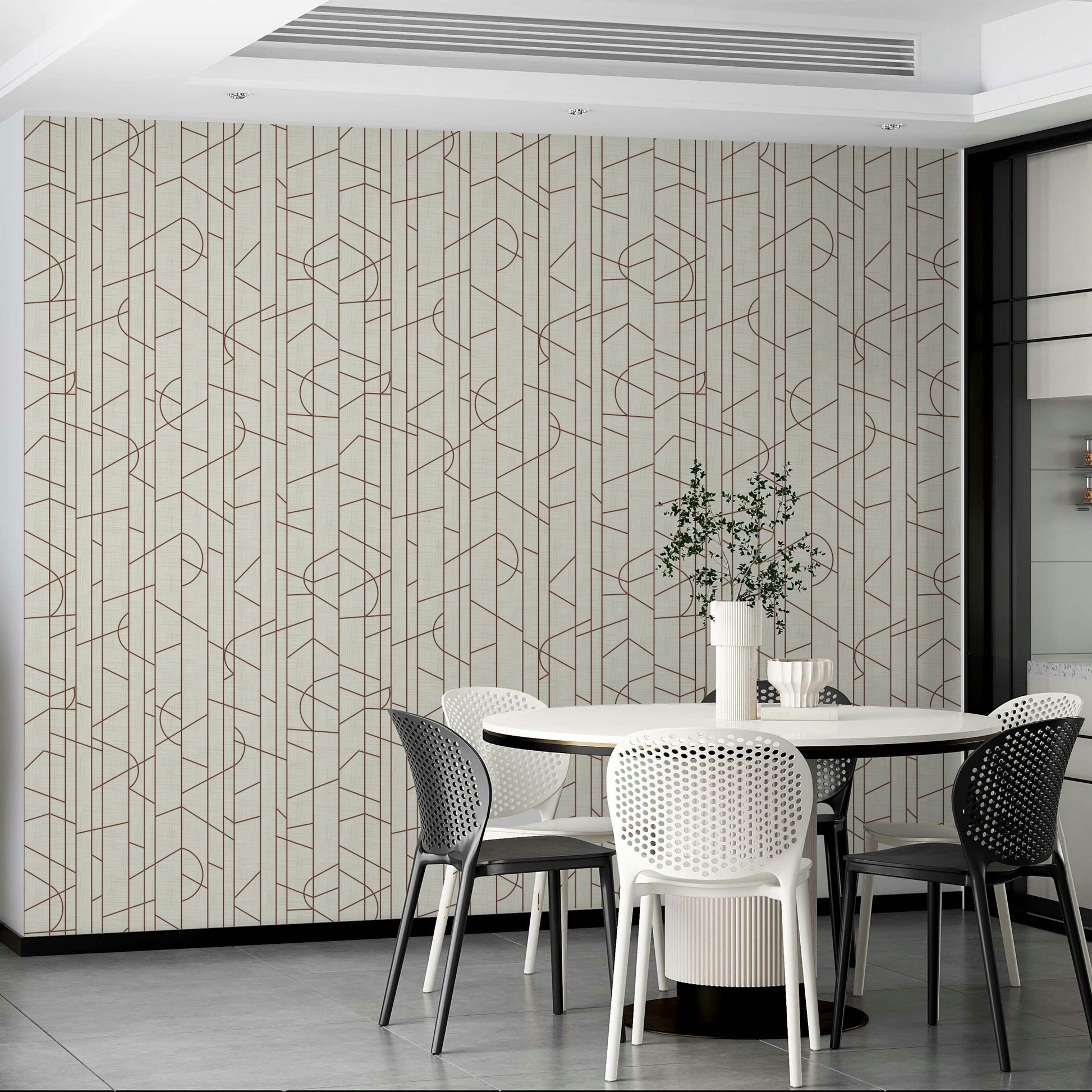Bold rust wall mural with soft abstract lines


