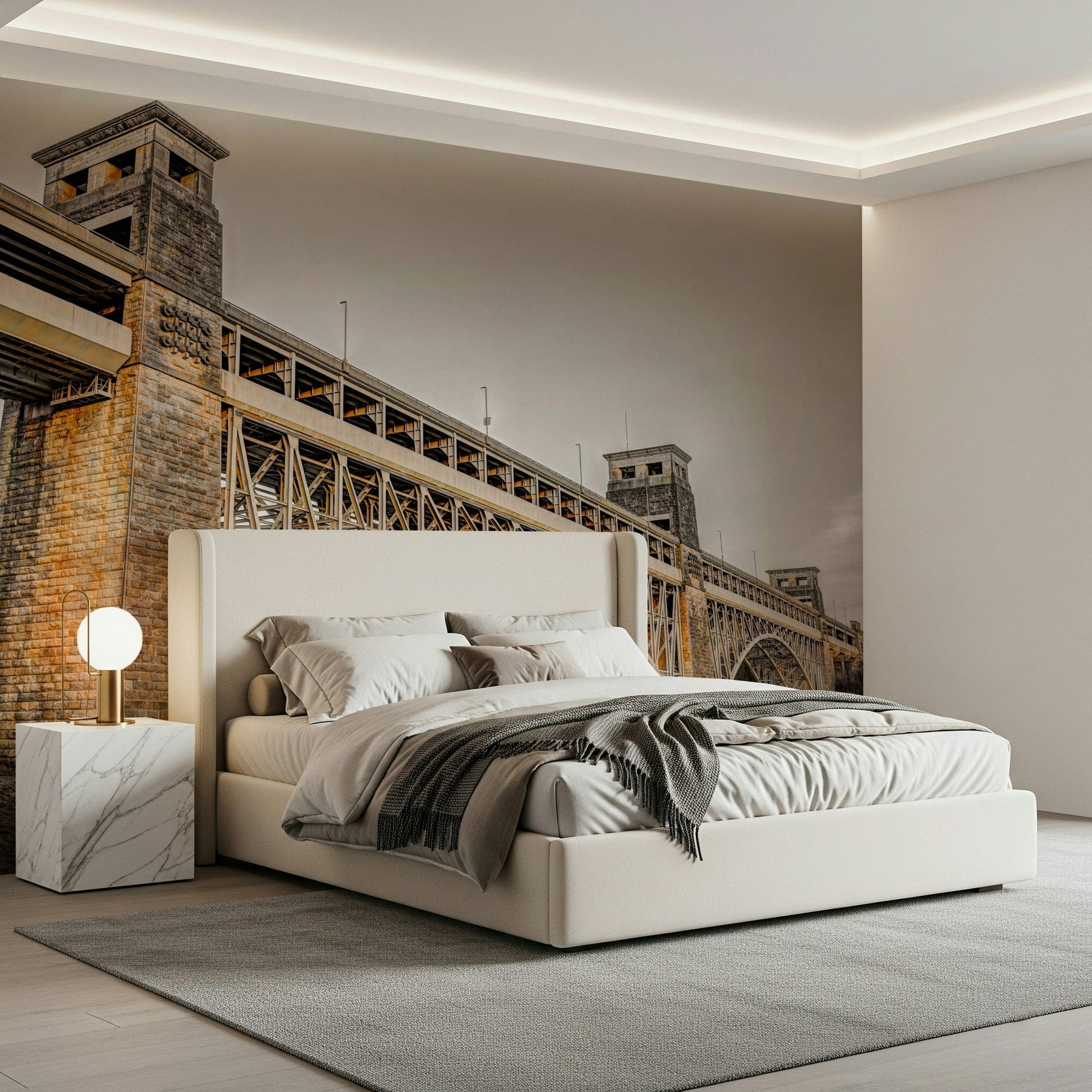 Large Britannia Bridge wallpaper for walls emphasizing perspective lines.