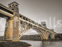 Rugged Britannia Bridge wallpaper for walls featuring coastal scenery.