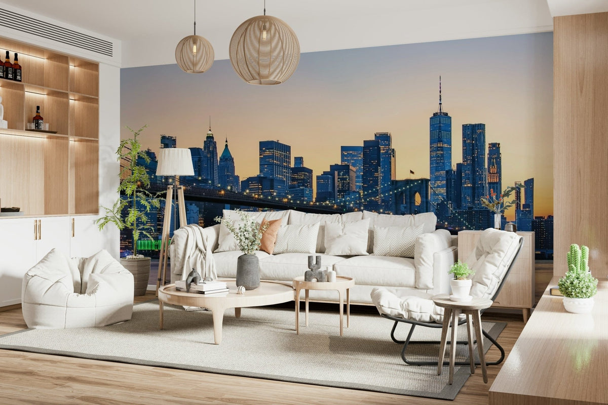 Brooklyn Bridge Dusk wallpaper mural evening city lights