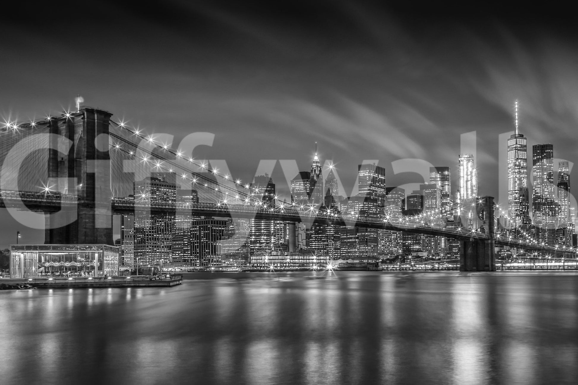 Artistic night photo wallpaper of Brooklyn Bridge structural detail

