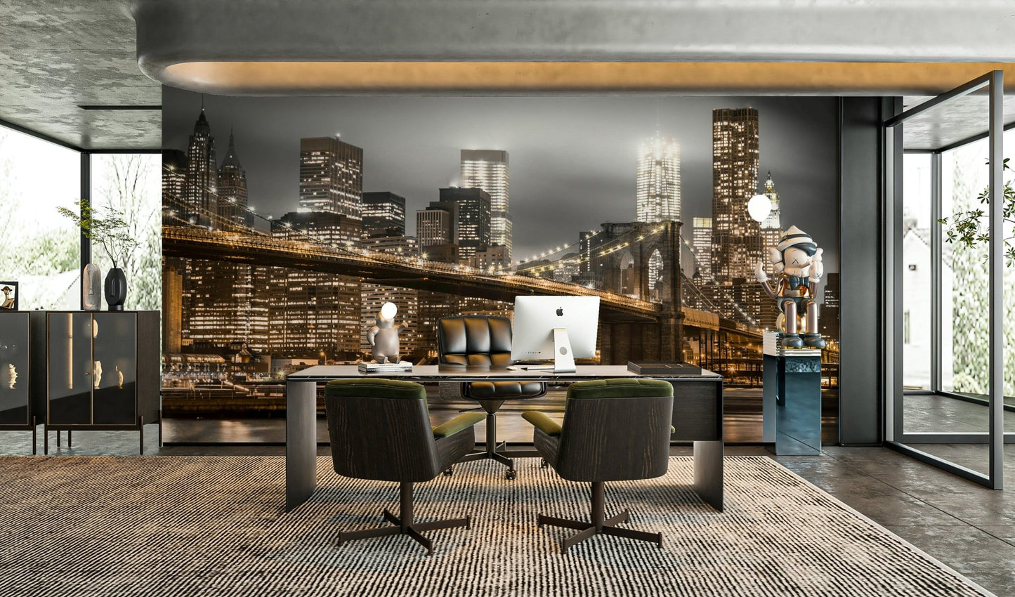 Brooklyn Bridge nocturne mural with night skyline

