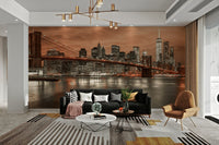 Urban-inspired wall mural with bridge

