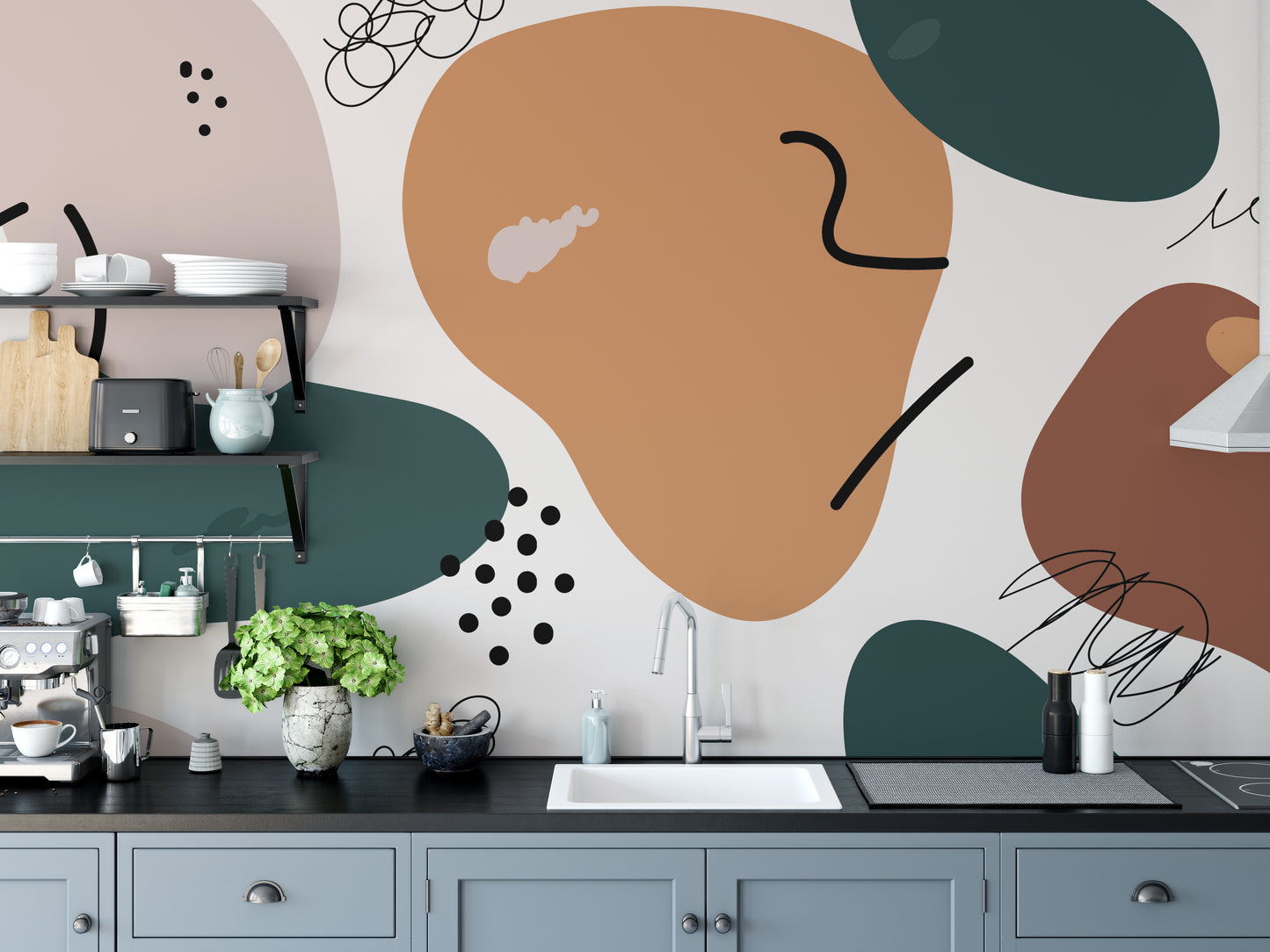 Brown Abstract Shape Soft Muted Color Wall Murals - Giffywalls