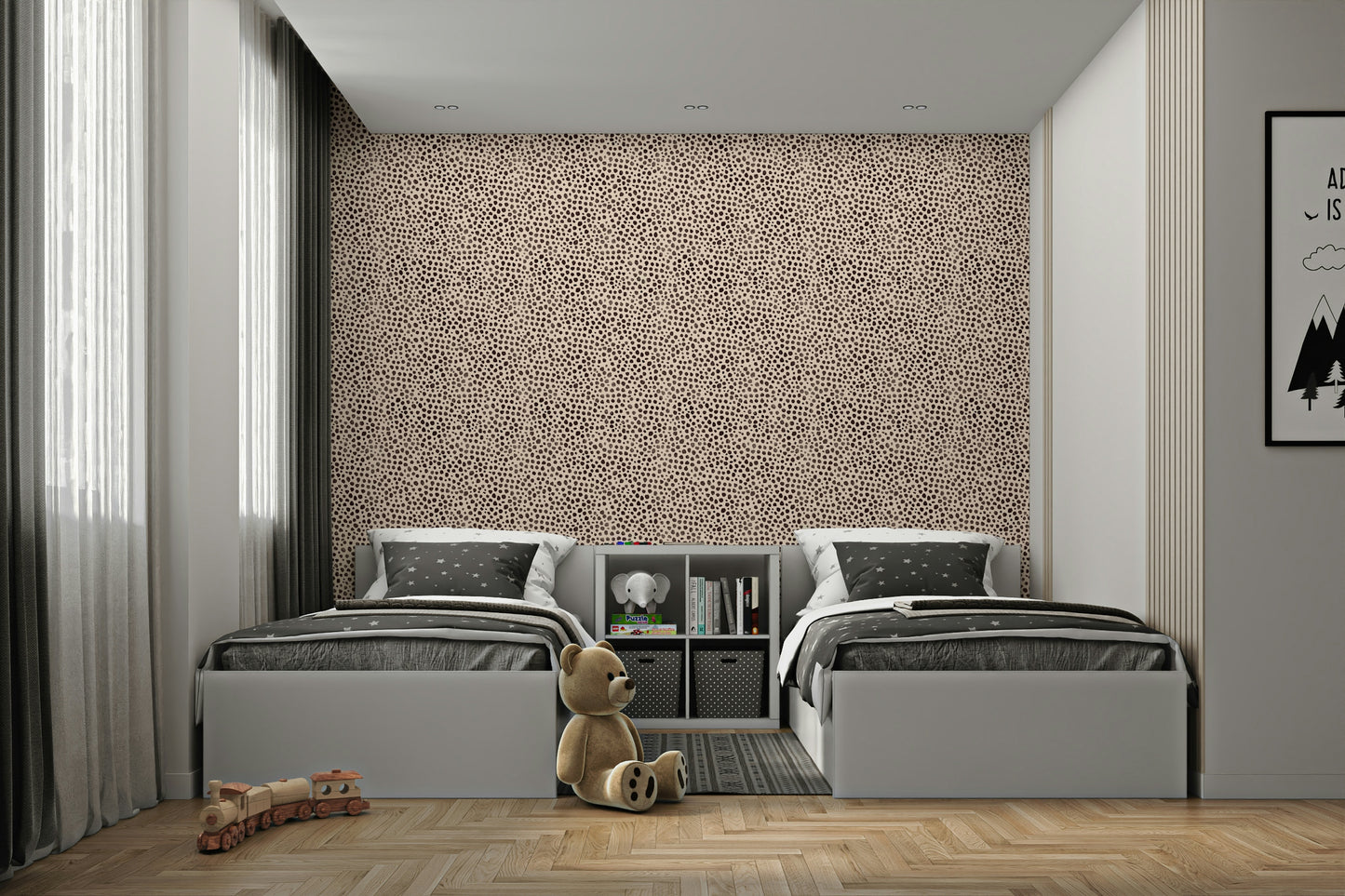 Jungle animal dot design wallpaper with rich brown tones

