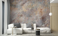 Brown Concrete Stone textured wallpaper mural as a bedroom feature wall behind the headboard in brown tones