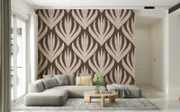 Boho Leaf Symmetry wallpaper with large, repeating leaf shapes forming a rhythmic geometric pattern.