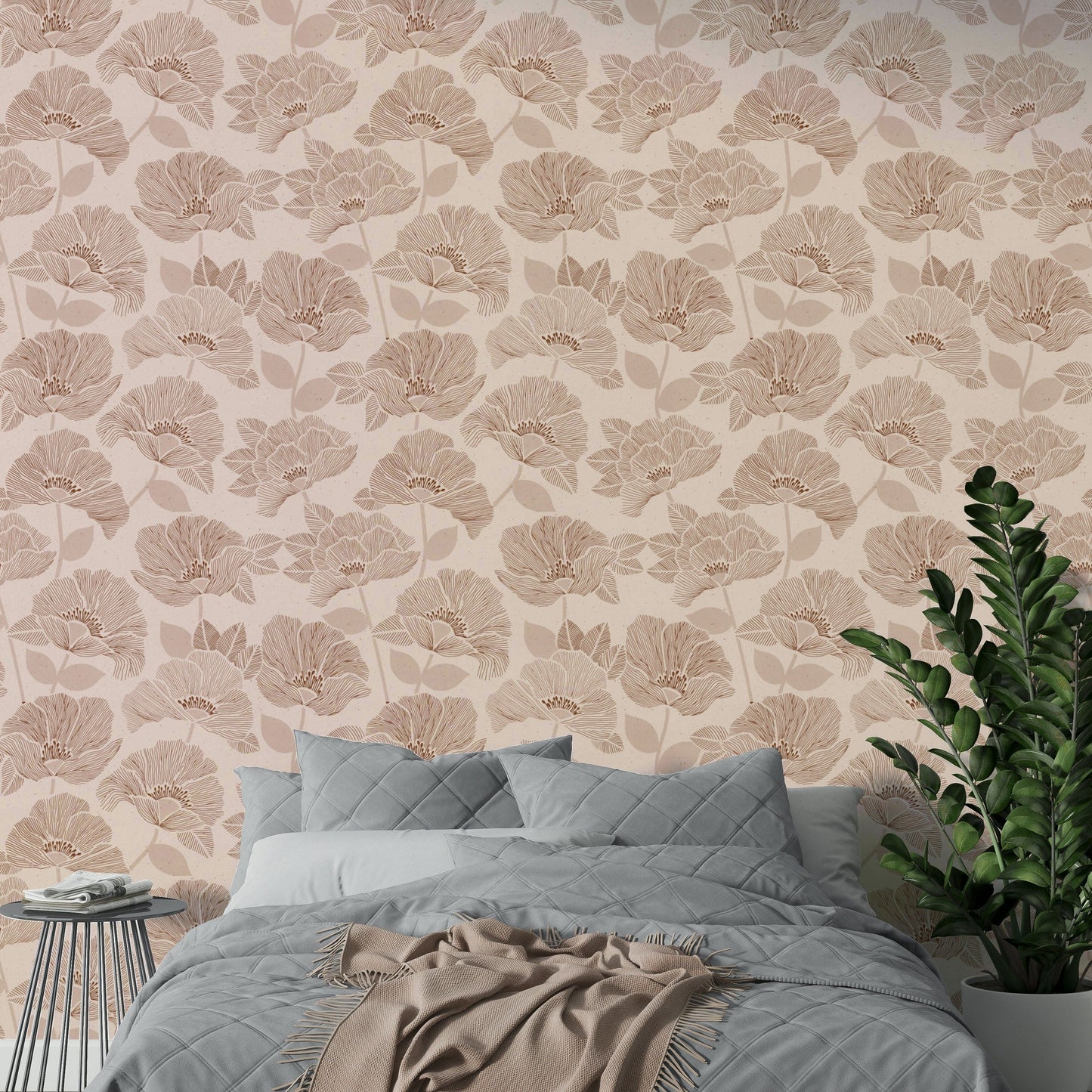 A floral design with a block-print aesthetic.


