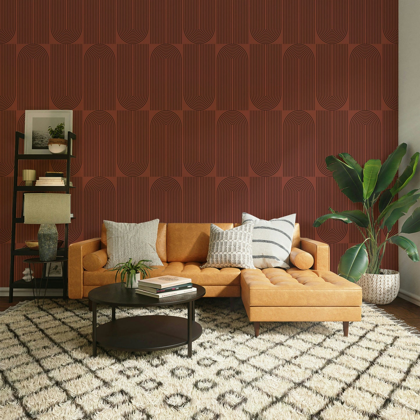 Minimalist burnt orange pillar motif chic wallpaper.
