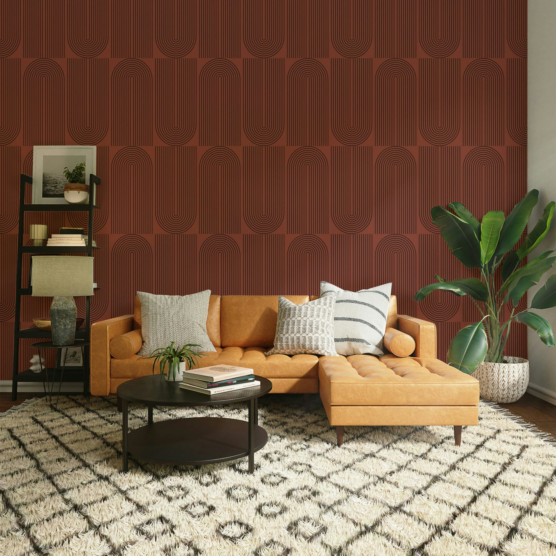 Minimalist burnt orange pillar motif chic wallpaper.
