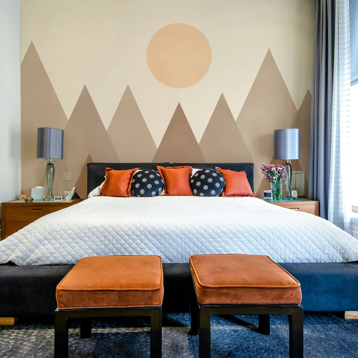 Modern rustic pattern – Brown Geometric Mountains Wallpaper