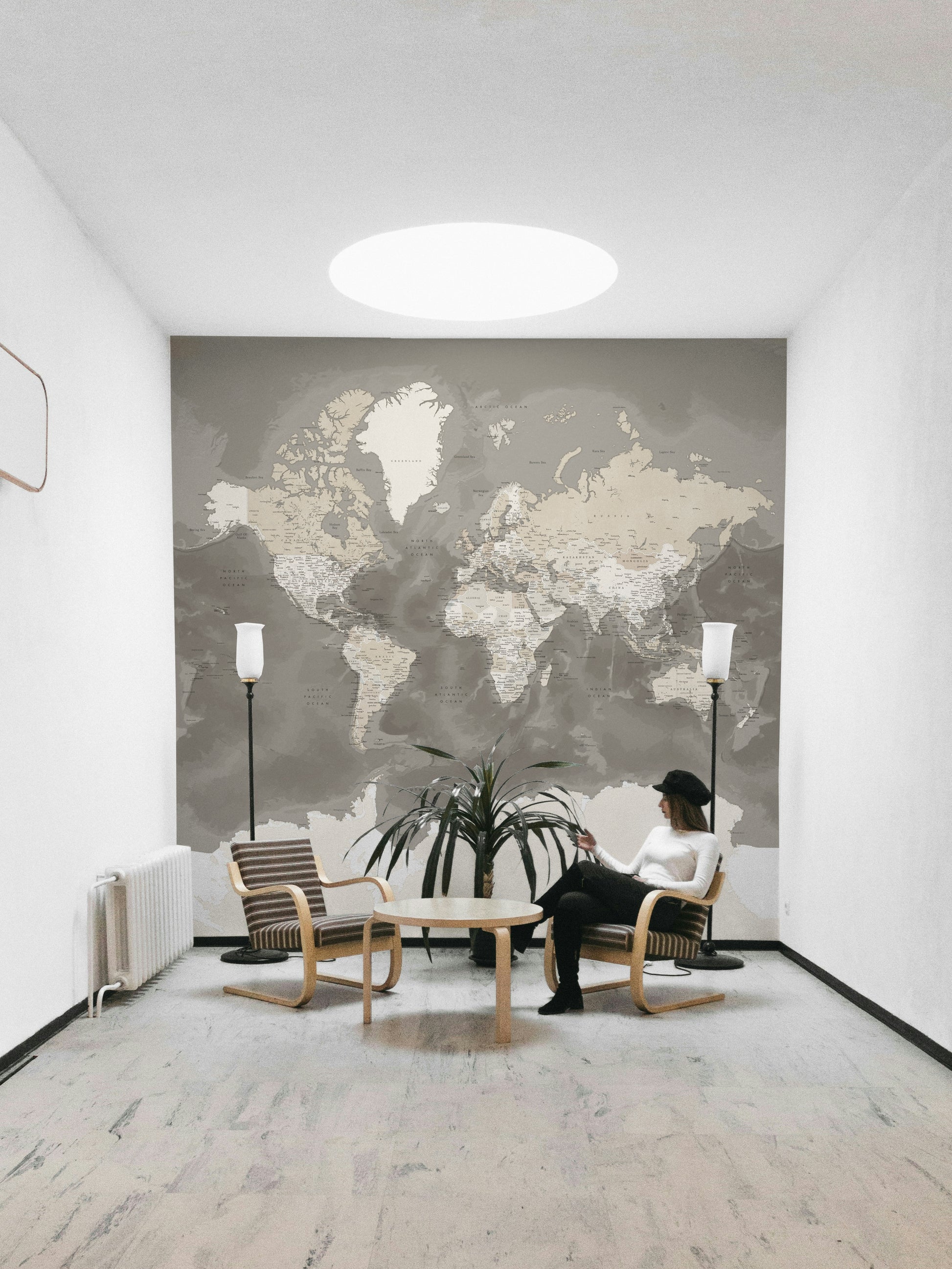 Sophisticated brown map wallpaper for cozy spaces

