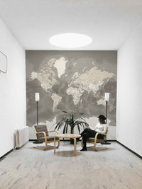 Sophisticated brown map wallpaper for cozy spaces

